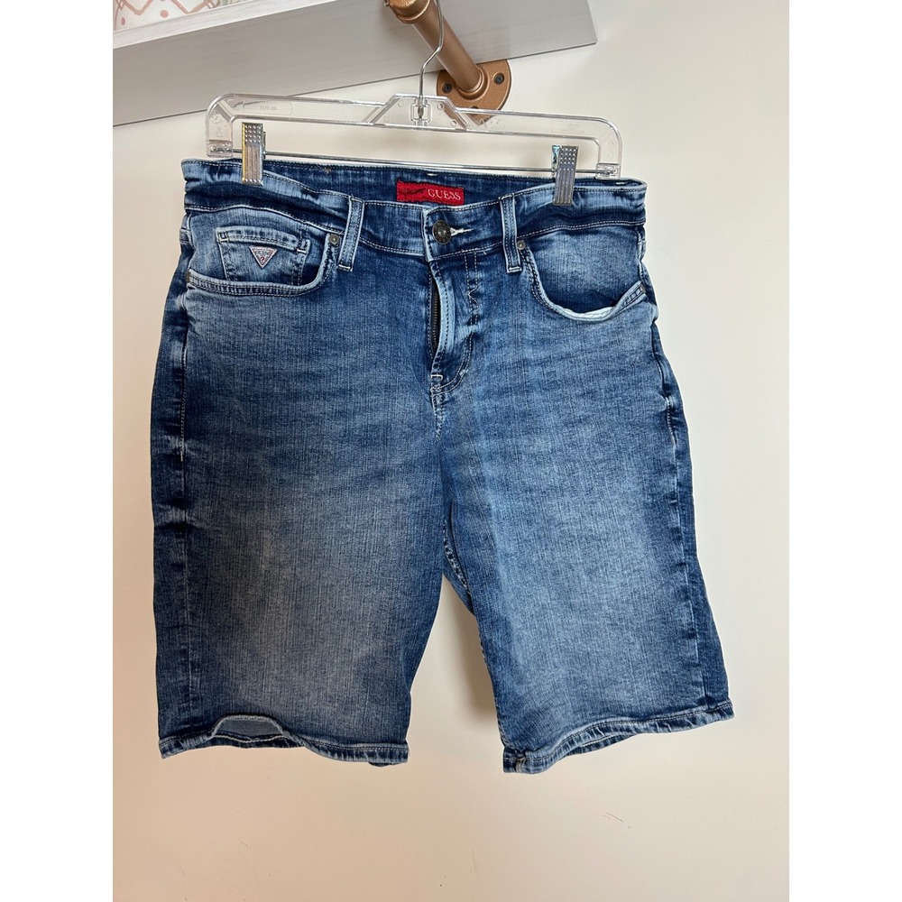 Guess Mens Blue Wash Denim Shorts Distressed Style Size 32